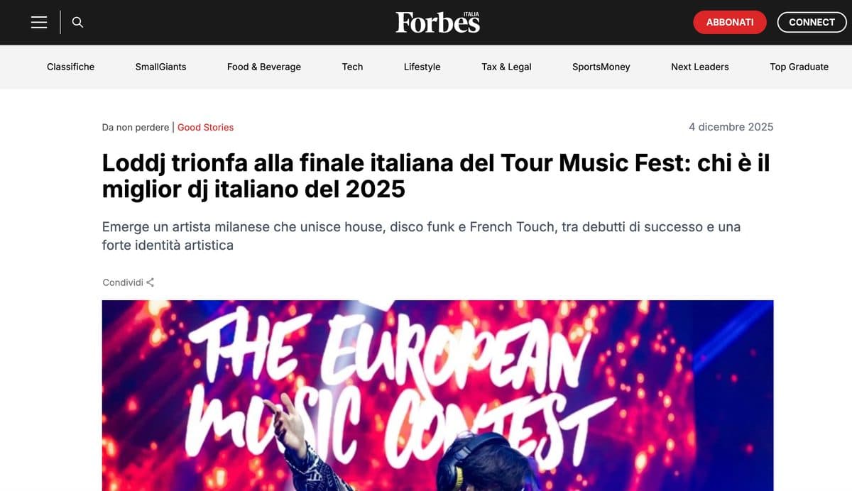 Articolo Forbes Italia: Loddj trionfa alla finale italiana del Tour Music Fest